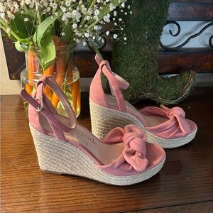 kate spade pink suede knotted espadrille wedge sandals